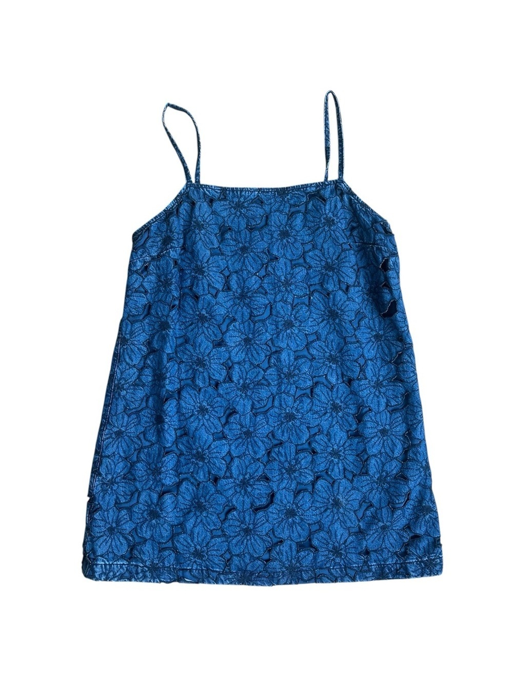 New American Eagle Floral Cutout Overlay Mini Denim Shift Dress